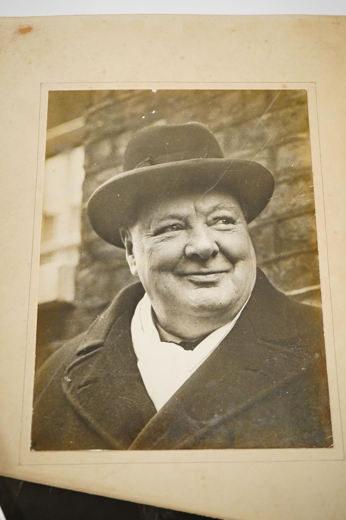 Four 20th century black and white agency photographs of Winston Churchill, together with a watercolour of Vera C.Clark by Vivian Entwistle